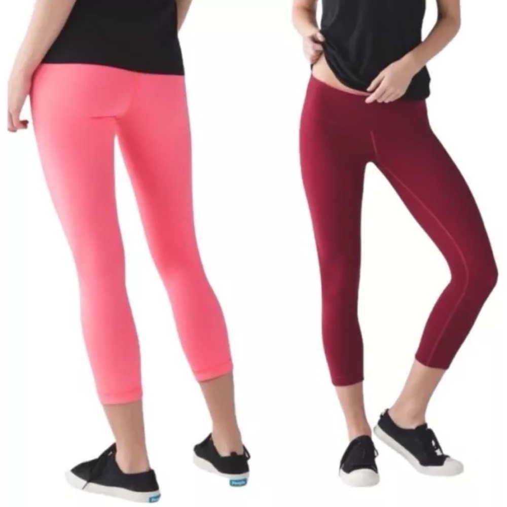 Lululemon Athletica Pink and Red Cropped Leggings